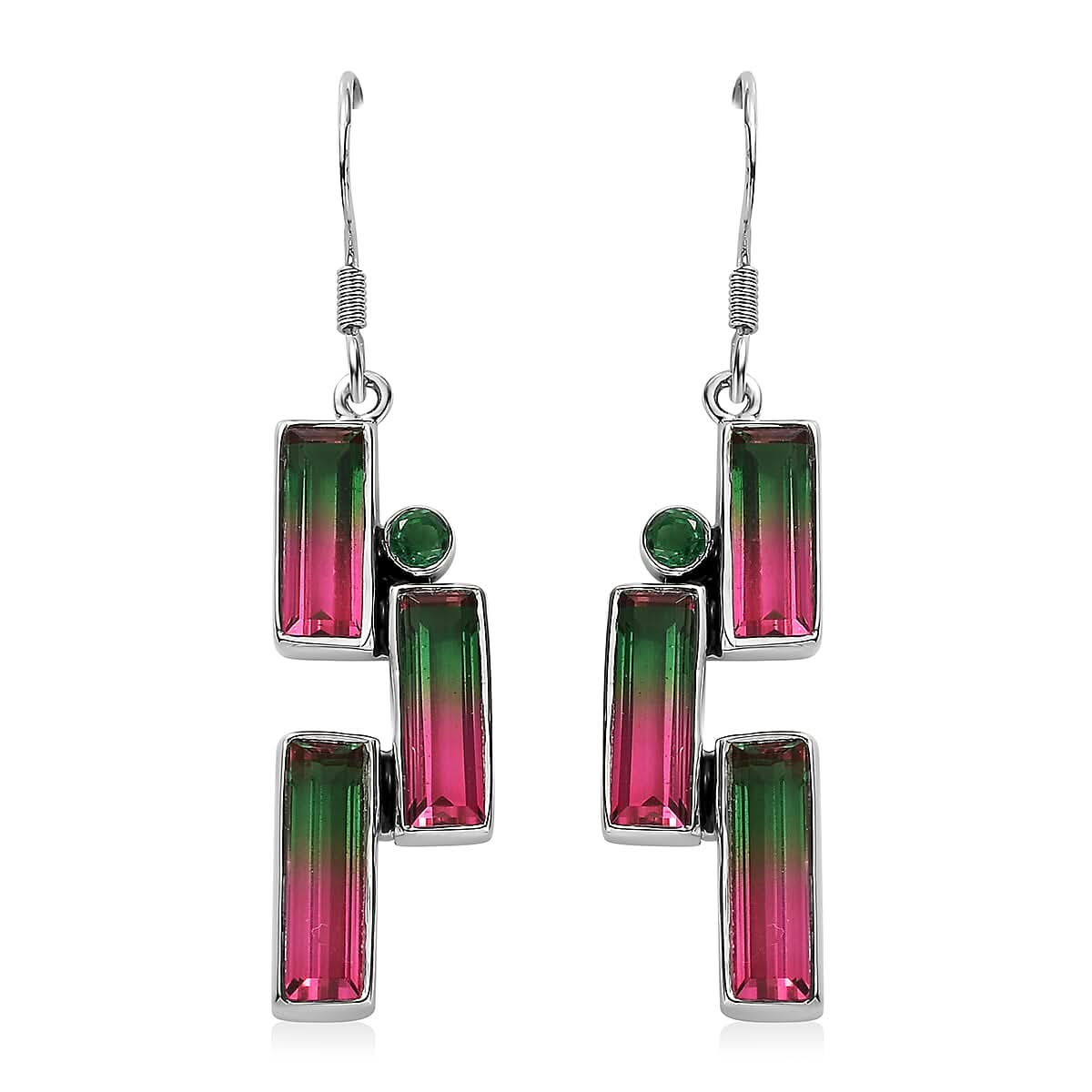 Epic Deal Sajen Silver Watermelon Quartz (Triplet) and Celestial Green Coated Quartz 12.50 ctw Earrings in Rhodium Over Sterling Silver