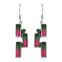 Epic Deal Sajen Silver Watermelon Quartz (Triplet) and Celestial Green Coated Quartz 12.50 ctw Earrings in Rhodium Over Sterling Silver