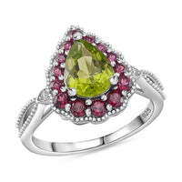 Peridot, Multi Gemstone Ring in Rhodium Over Sterling Silver (Size 10.0) 2.60 ctw