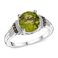 Peridot, Natural Champagne and White Diamond Ring in Rhodium Sterling Silver (Size 10.0) 3.15 ctw - Sticky add to cart bar