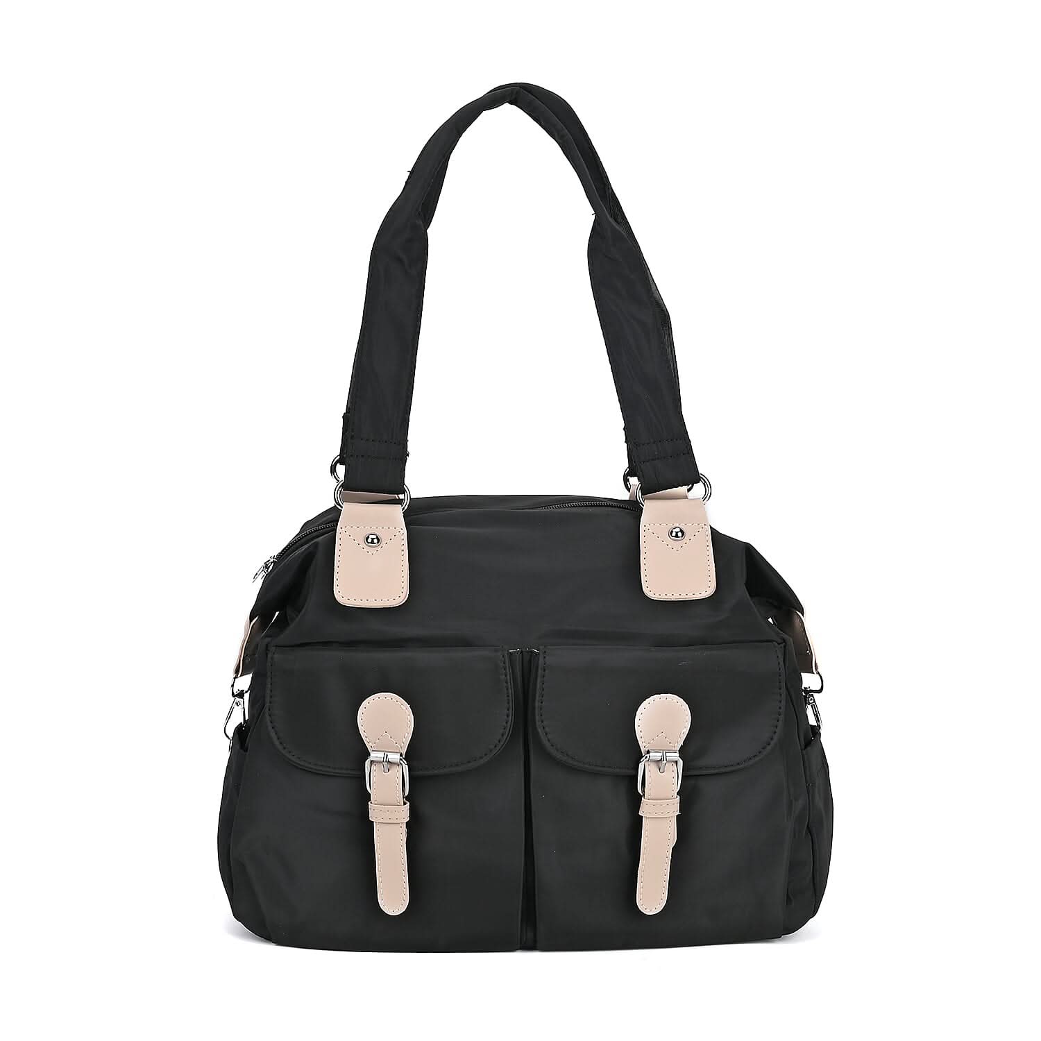 Black Multi-Pocket Crossbody Bag (14.6"x5.5"x12.2") with Adjustable Shoulder Strap