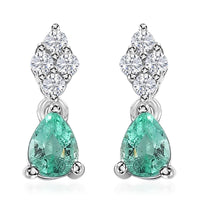 Boyaca Colombian Emerald and Moissanite 0.85 ctw Drop Earrings in Rhodium Over Sterling Silver