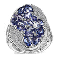 Tanzanite and White Zircon 4.40 ctw Folding Leaf Ring in Rhodium Over Sterling Silver - Sticky add to cart bar