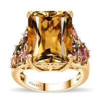 Sky Blue Topaz and Multi-Tourmaline 17.00 ctw Ring in Rhodium Over Sterling Silver (Size 10.0)