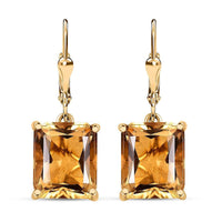 TLV Radiant Cut Brazilian Citrine Lever Back Earrings in 18K Vermeil YG Over Sterling Silver 11.25 ctw