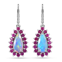 TLV AAA Ethiopian Welo Opal (Pear), Niassa Ruby (FF) Lever Back Earrings in Rhodium Over Sterling Silver 5.30 ctw