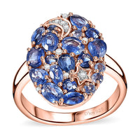 Kashmir Kyanite, White Zircon Celestial Ring in 18K Vermeil RG Over Sterling Silver (Size 8.0) 2.65 ctw