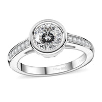 Moissanite (Rnd 7mm) Ring in Rhodium Over Sterling Silver (Size 10.0) 1.30 ctw