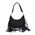 Black Faux Leather Shoulder Bag (9.5"x2.8"x6.7") with Tassel - Sticky add to cart bar