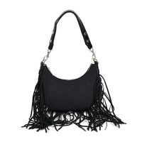 Black Faux Leather Shoulder Bag (9.5"x2.8"x6.7") with Tassel