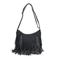 Black Faux Leather Shoulder Bag (13.4"x1.9"x11.4") with Tassel - Sticky add to cart bar