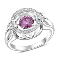 Pink Moissanite (Rnd 6mm), Moissanite Heart Dancing Ring in Rhodium Over Sterling Silver (Size 10.0) 1.10 ctw