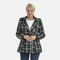 Black Plaid Pattern Faux Leather Finely Knit Formal Blazer - S - Sticky add to cart bar