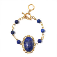 Lapis Lazuli Bracelet in ION Plated YG Stainless Steel (7.50-9.0In) 13.00 ctw