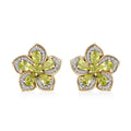 Premium Hebei Peridot and White Zircon 5.70 ctw Flower Earrings in 18K Vermeil Yellow Gold Over Sterling Silver - Sticky add to cart bar