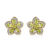 Premium Hebei Peridot and White Zircon 5.70 ctw Flower Earrings in 18K Vermeil Yellow Gold Over Sterling Silver