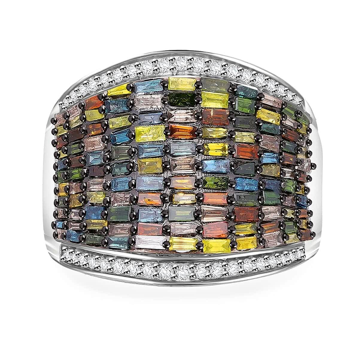 Multi Diamond 2.00 ctw Aurora Ring in Platinum Over Sterling Silver (Size 6.0)