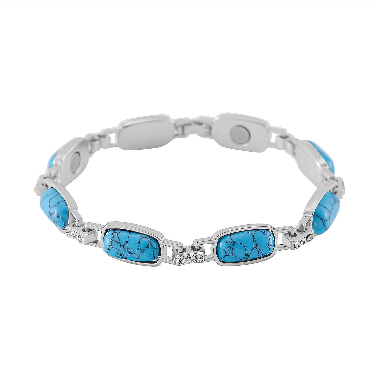 Blue Howlite, Austrian Crystal Bracelet in Silvertone (8.00 In) 36.00 ctw