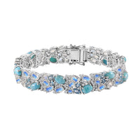Larimar and Multi Gemstone 23.10 ctw Bracelet in Rhodium Over Sterling Silver (7.25 In)