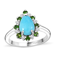 Sleeping Beauty Turquoise and Multi Gemstone 2.00 ctw Ring in Rhodium Over Sterling Silver