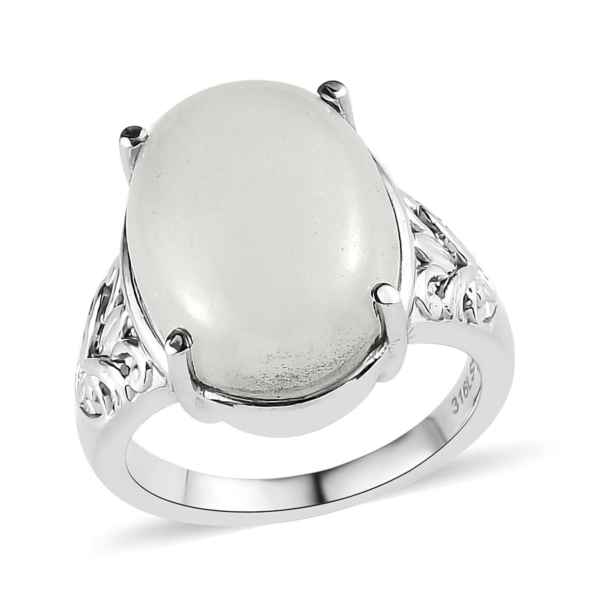 White Jade Solitaire Ring in Stainless Steel (Size 10.0) 11.90 ctw