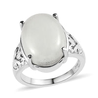 White Jade Solitaire Ring in Stainless Steel (Size 10.0) 11.90 ctw
