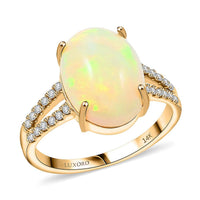 Certified & Appraised Luxoro AAA Ethiopian Welo Opal and G-H I2 Diamond 4.80 ctw Ring in 14K Yellow Gold (Size 10.0) 4 Grams
