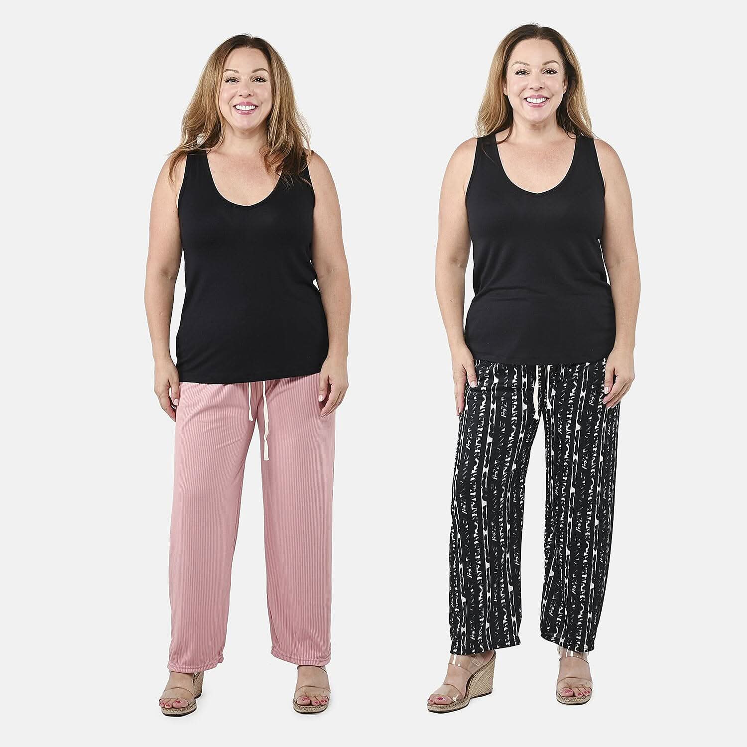 Black with White and Pink Striped Printed Pattern Stretch Lounge Pant - One Size Fits Most