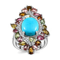 TLV Premium Sleeping Beauty Turquoise, Multi Gemstone Ring in Rhodium Over Sterling Silver (Size 10.0) 7.00 ctw - Sticky add to cart bar