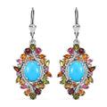 Sleeping Beauty Turquoise, Multi Gemstone Floral Earrings in Rhodium Over Sterling Silver 12.15 ctw - Sticky add to cart bar