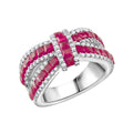Simulated White and Ruby Color Diamond Ring in Rhodium Over Sterling Silver (Size 10.0) 2.60 ctw - Sticky add to cart bar