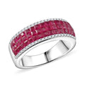 Simulated White and Ruby Color Diamond Ring in Rhodium Over Sterling Silver (Size 10.0) - Sticky add to cart bar