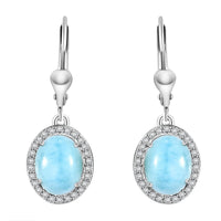 Larimar and White Zircon 5.10 ctw Lever Back Whale Earrings in Rhodium Over Sterling Silver