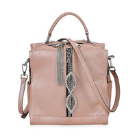 Pink Multi-purpose Genunie Leather Crossbody Bag with Logo Two Leaves Tag & Tassel (9.5"x5.9"x9.8")