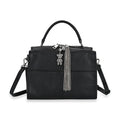 Black Genunie Leather Crossbody Bag with Bear Charm and Tassel (9.8"x5.1"x7") Handle Drop (3.9") and Two Shoulder Strap - Sticky add to cart bar
