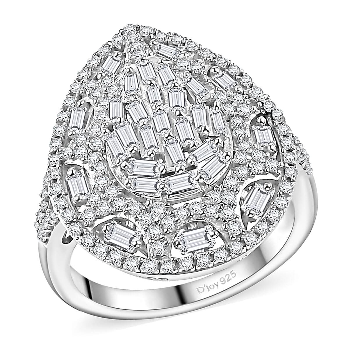 TLV White Diamond Ring in Rhodium Over Sterling Silver (Size 6.0) 1.00 ctw