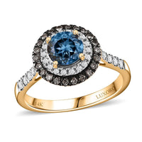 Luxoro 14K Yellow Gold AAA Santa Maria Aquamarine, Natural Champagne and White Diamond (G-H, I2) (0.75 cts) Ring (Size 6.0) 1.85 ctw