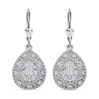White Diamond 1.00 ctw Lever Back Earrings in Rhodium Over Sterling Silver