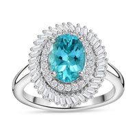 Lagoon Apatite, Diamond (0.30 cts) Double Halo Ring in Rhodium Over Sterling Silver (Size 10.0) 1.65 ctw