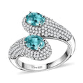 Lagoon Apatite, Moissanite Bypass Ring in Rhodium Over Sterling Silver (Size 8.0) 3.50 ctw - Sticky add to cart bar