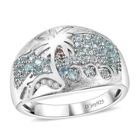 Lagoon Apatite, Brown and White Zircon Ring in Rhodium Over Sterling Silver (Size 10.0) 0.85 ctw