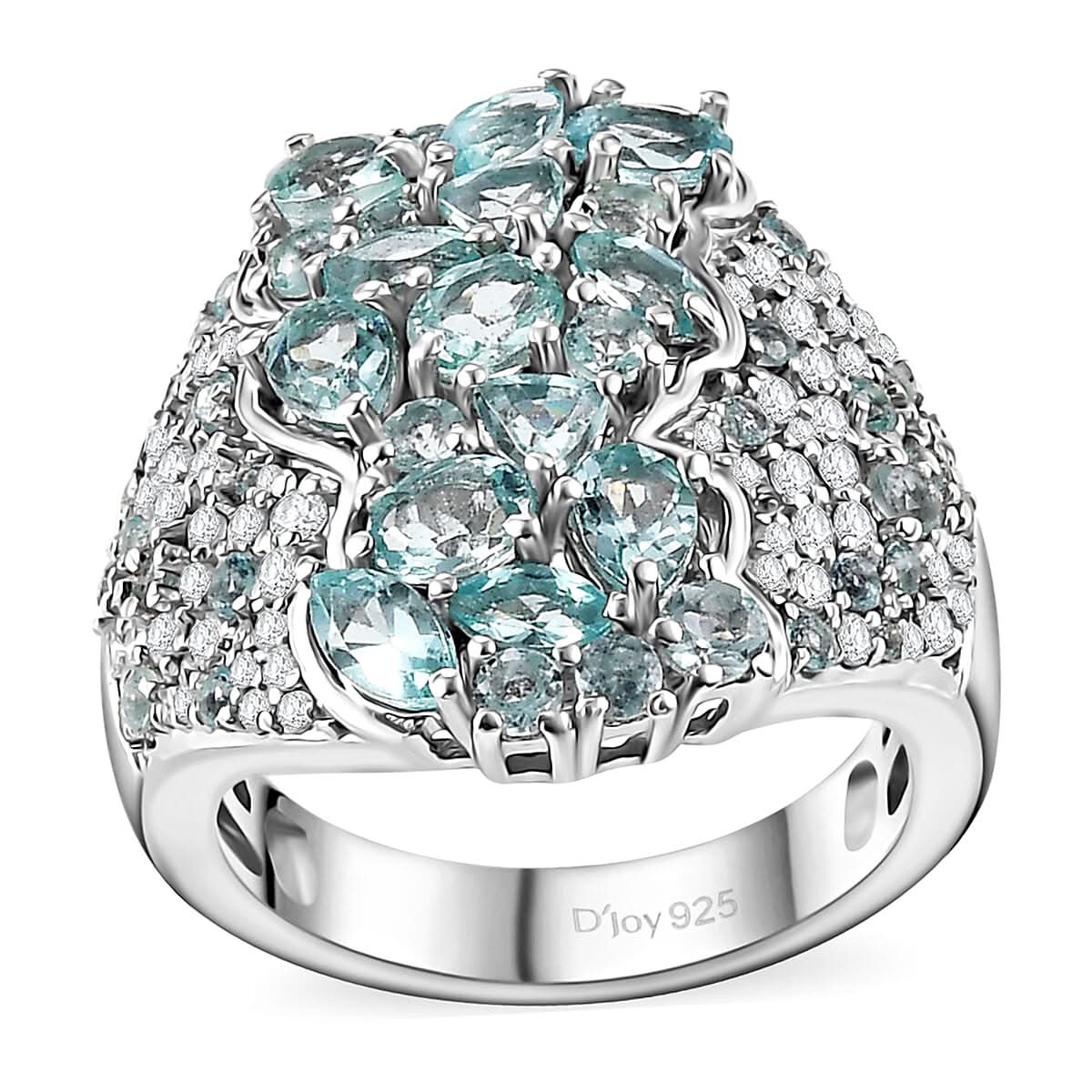 Lagoon Apatite, Multi Gemstone Ring in Rhodium Over Sterling Silver (Size 6.0) 3.50 ctw