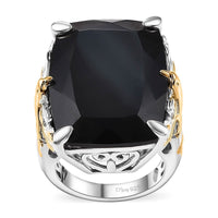 Epic Deal Thai Black Spinel Ring in Vermeil YG and Rhodium Over Sterling Silver (Size 10.0) 34.60 ctw