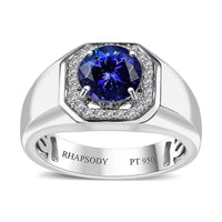 Rhapsody AAAA Tanzanite and E-F VS Diamond 2.60 ctw Men's Ring in 950 Platinum 11.50 Grams