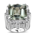 GP Royal Art Deco Collection Montezuma Prasiolite, White Zircon Ring in Rhodium Over Sterling Silver (Size 10.0) 18.15 ctw - Sticky add to cart bar
