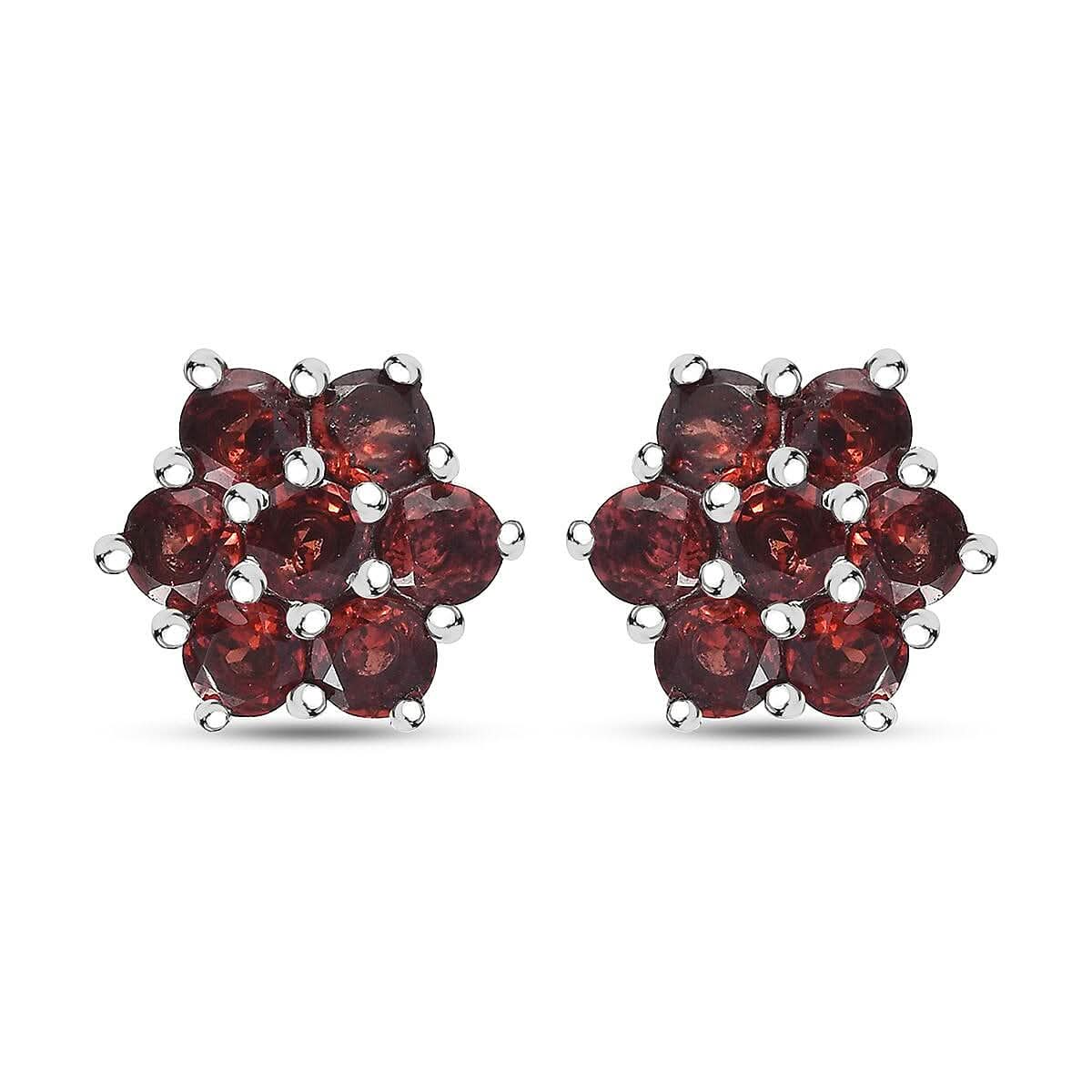 Mozambique Garnet Floral Stud Earrings in Stainless Steel 2.15 ctw