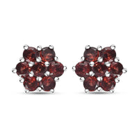Mozambique Garnet Floral Stud Earrings in Stainless Steel 2.15 ctw