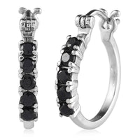 Thai Black Spinel Hoop Earrings in Stainless Steel 1.50 ctw