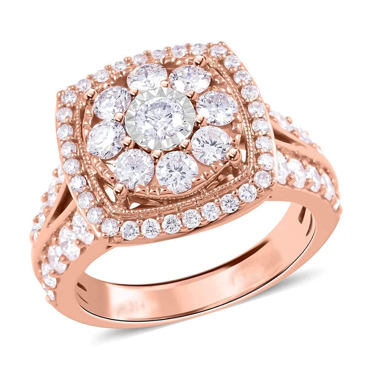 10K Rose Gold G-H SI Diamond Square Shaped Ring (Size 5.0) 7.30 Grams 2.00 ctw
