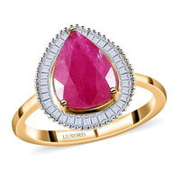 Luxoro 14K Yellow Gold Premium Mozambique Ruby and G-H I1 Diamond Halo Ring (Size 10.5) 2.90 ctw